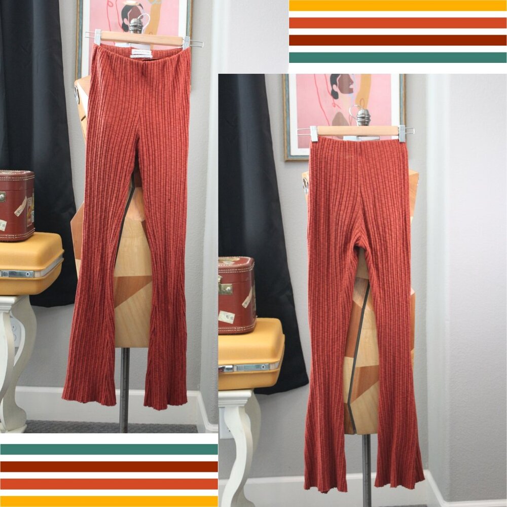 Burnt Orange Ribbed Knit Flare pants